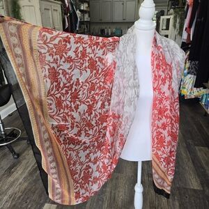 Floral Red and Gold Geometric Sheer Scarf Wrap Sarong